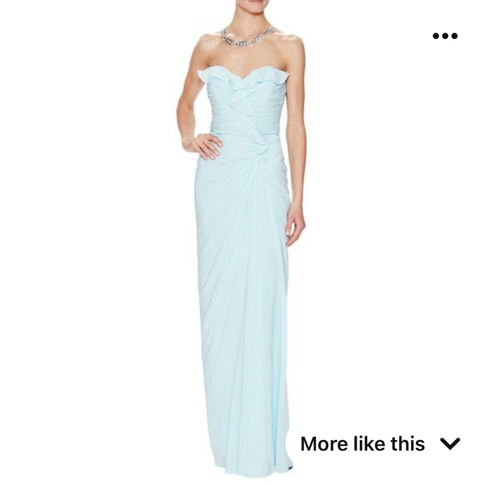 NWT Badgley Mischka Sky Blue Silk Flutter Bodice Gown Sz 10 Strapless Elegant